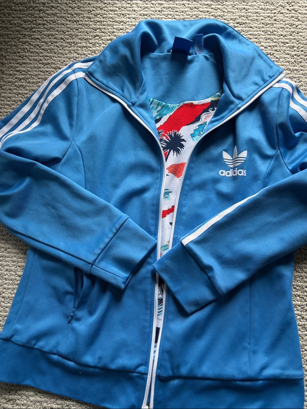 adidas Bright Blue Trefoil Track Jacket with White Stripes